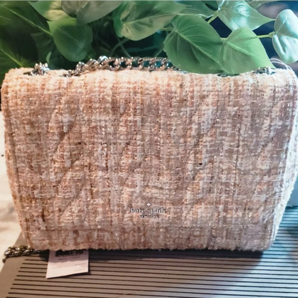 Kate Spade Quilted Tweed Flap Bag in Blush/Cream - Picture 9 of 14